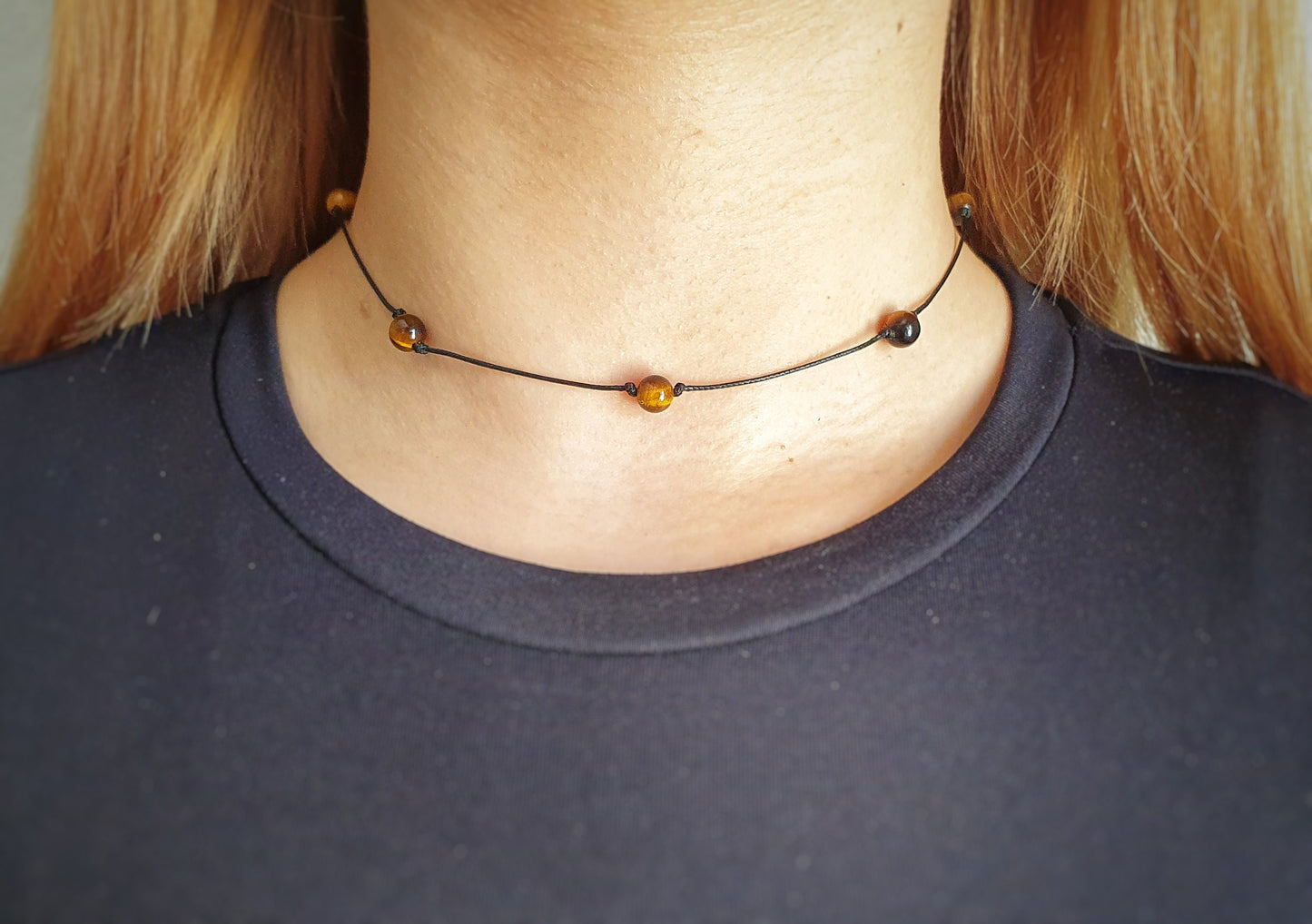 Tigers Eye Necklace, Choker Necklace, Dainty Bead Choker, Bridesmaid Necklace, Girlfriend Gift, Minimalist Choker, Adjustable Necklace