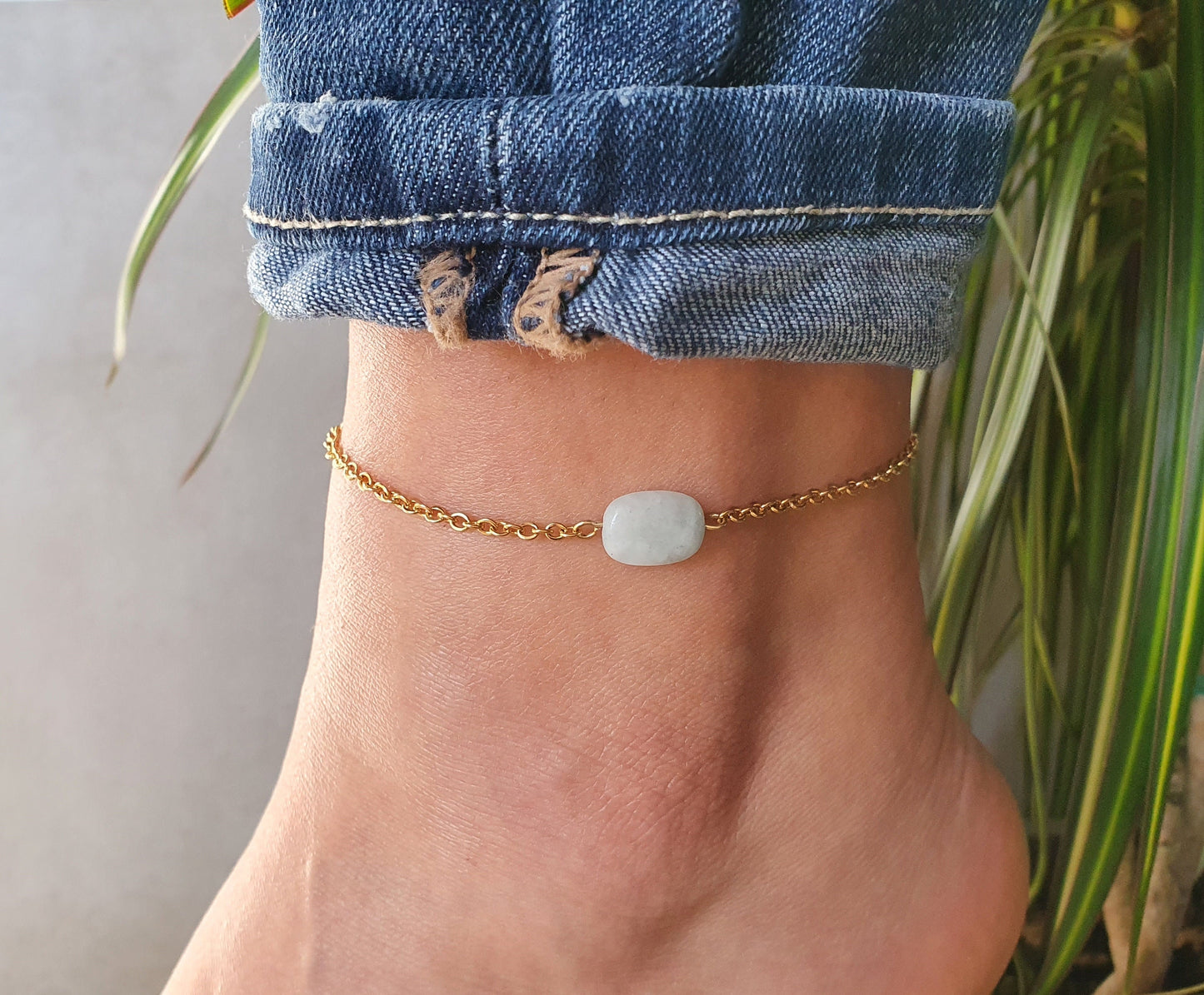 Aquamarine Anklet, Gold Anklet, Silver Anklet, Blue Anklet, Ankle Bracelet, March Birthstone, Crystal Anklet, Gemstone Anklet, Birthday Gift