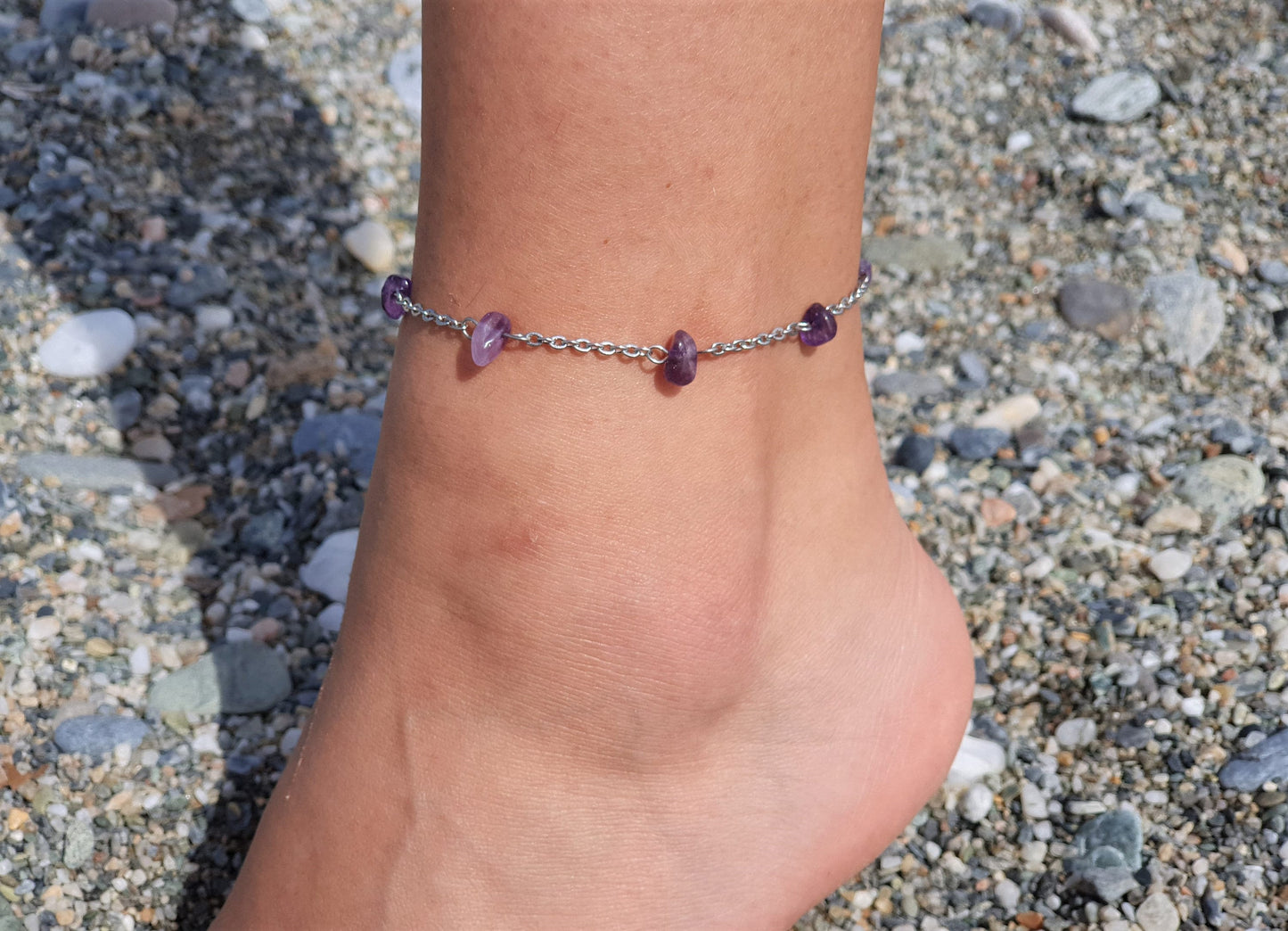 Amethyst Anklet, Gold Anklet, Silver Anklet, Crystal Anklet, Gemstone Anklet, Ankle Bracelet, Boho Anklet, Beach Anklet, Summer Anklet, Chip