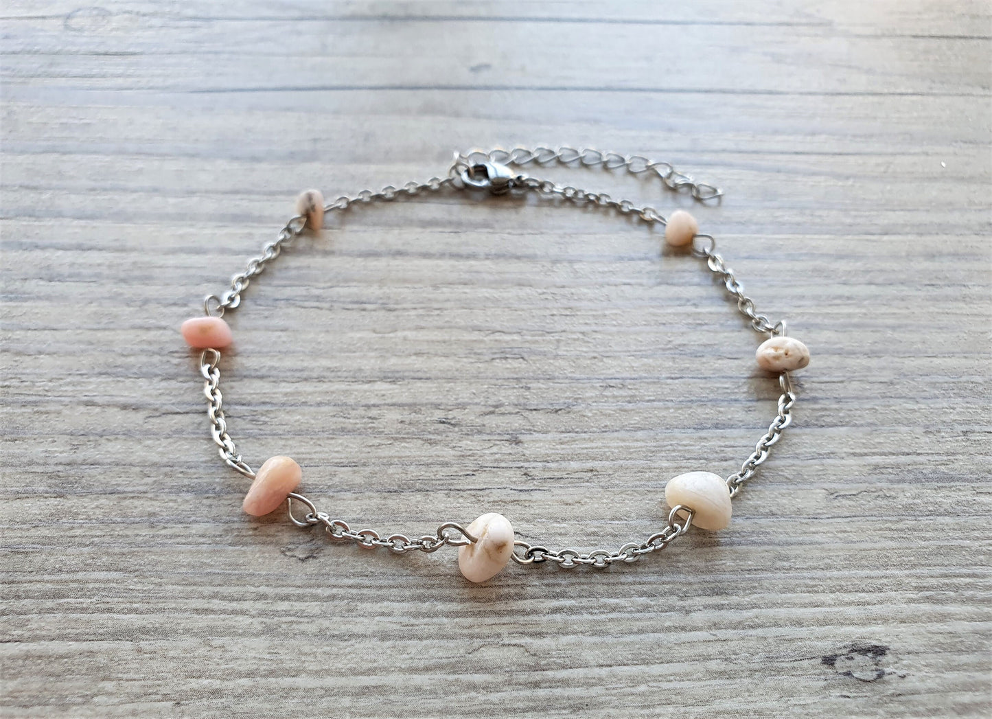 Pink Opal Anklet, Gold Anklet, Silver Anklet, Crystal Anklet, Gemstone Anklet, Ankle Bracelet, Boho Anklet, Beach Anklet, Summer Anklet