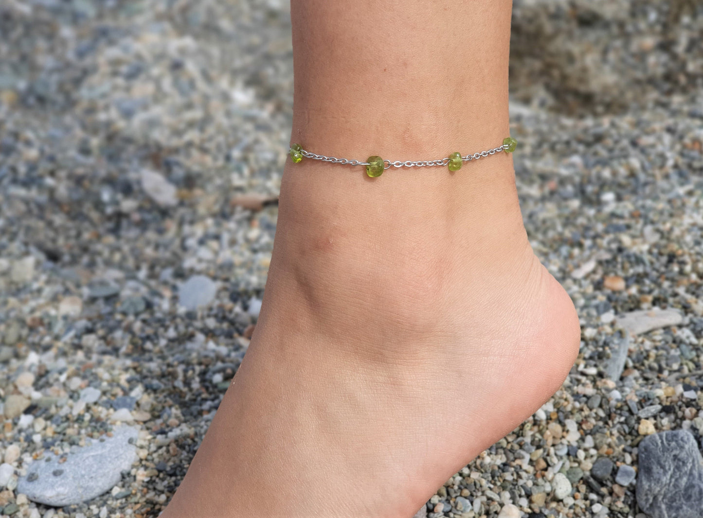 Peridot Anklet, Gold Anklet, Silver Anklet, Crystal Anklet, Gemstone Anklet, Ankle Bracelet, Boho Anklet, Beach Anklet, Summer Anklet, Chips