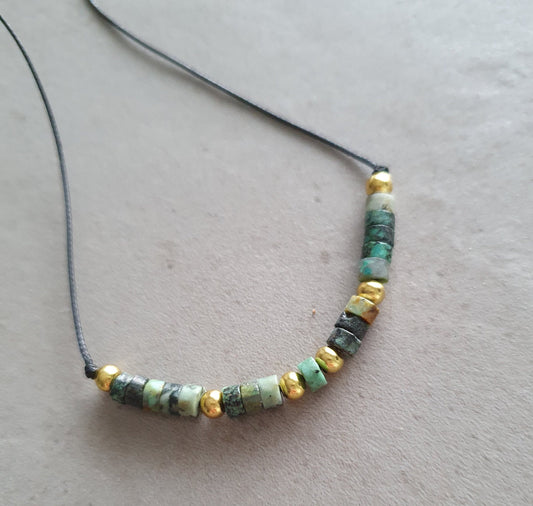 African Turquoise, Turquoise Necklace, Choker Necklace, Gold Bead Choker, Bridesmaid Necklace, Girlfriend Gift, Minimalist Choker