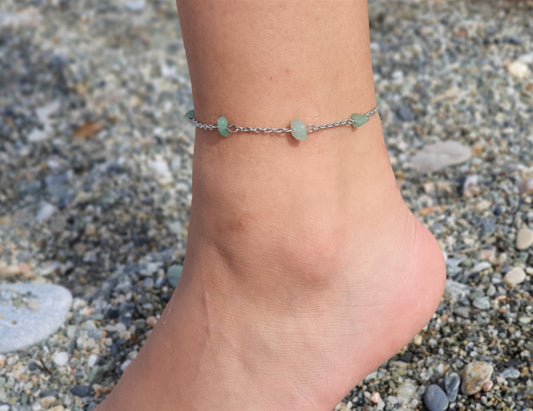 Aventurine Anklet, Gold Anklet, Silver Anklet, Crystal Anklet, Gemstone Anklet, Ankle Bracelet, Boho Anklet, Beach Anklet, Summer Anklet