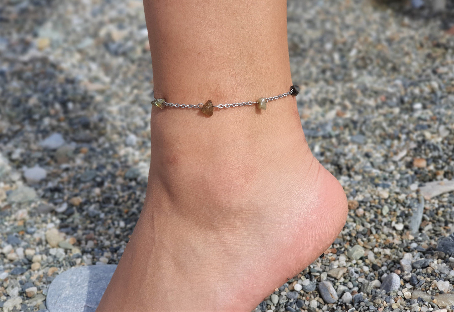 Labradorite Anklet, Silver Anklet, Crystal Anklet, Gemstone Anklet, Ankle Bracelet, Boho Anklet, Beach Anklet, Summer Anklet, Chips Anklet
