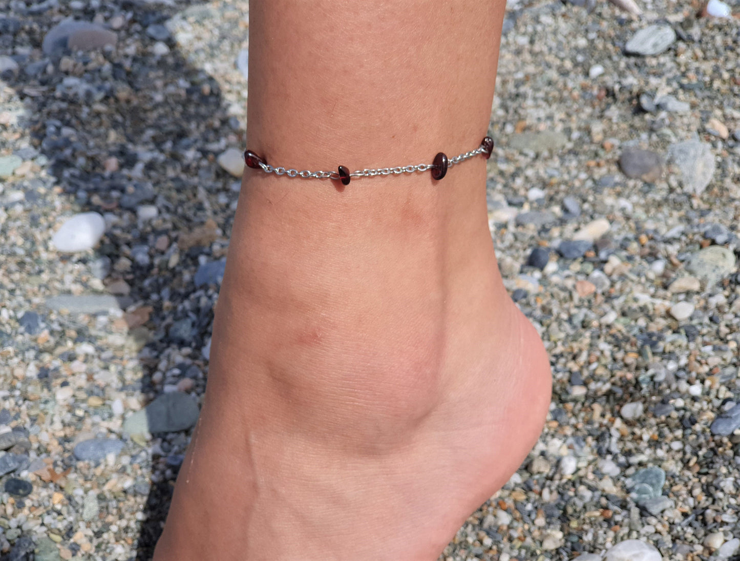 Garnet Anklet, Gold Anklet, Silver Anklet, Crystal Anklet, Gemstone Anklet, Ankle Bracelet, Boho Anklet, Beach Anklet, Summer Anklet, Chips