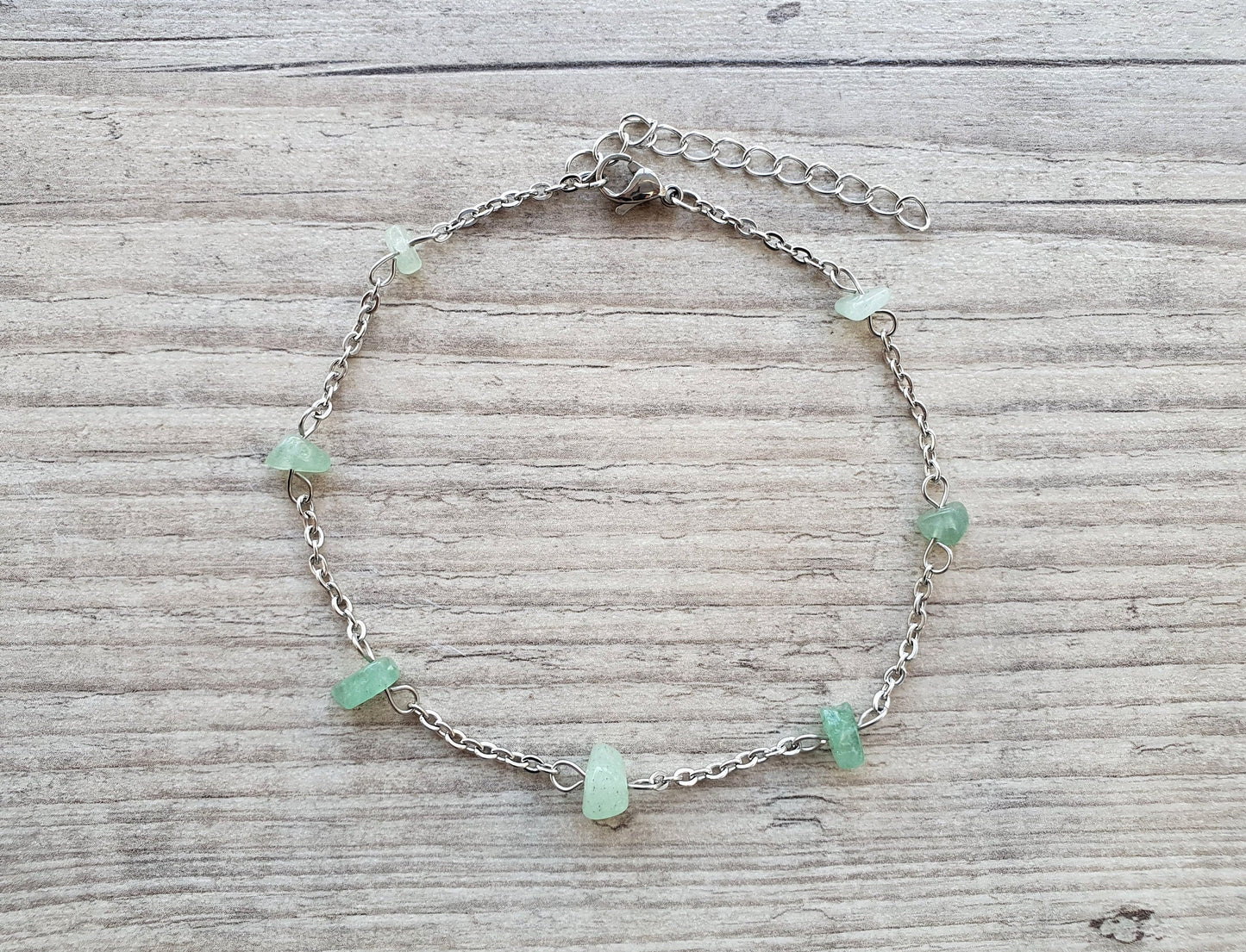 Aventurine Anklet, Gold Anklet, Silver Anklet, Crystal Anklet, Gemstone Anklet, Ankle Bracelet, Boho Anklet, Beach Anklet, Summer Anklet