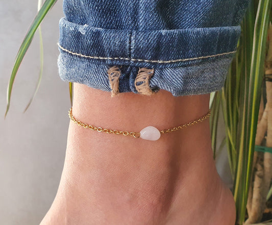 Rose Quartz Anklet, Gold Anklet, Silver Anklet, Pink Anklet, Ankle Bracelet, January Birthstone, Crystal Anklet, Gemstone Anklet, Birthday