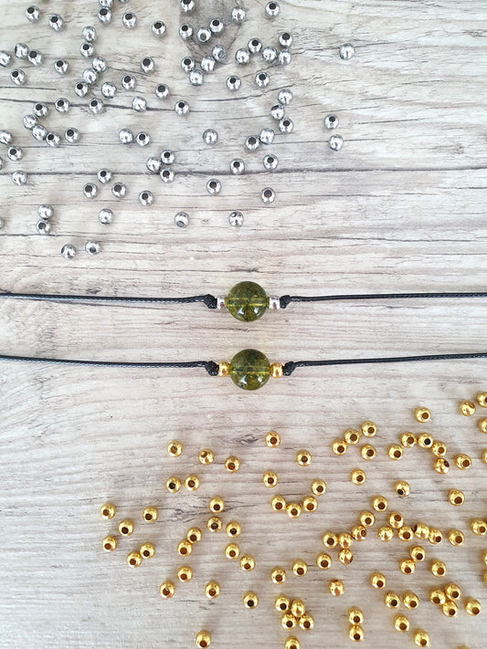 Peridot Choker, Peridot Necklace, Gold Plated Beads, Steel Beads, Gemstone Choker, Gemstone Necklace, Cord Necklace, Minimalistic Jewel