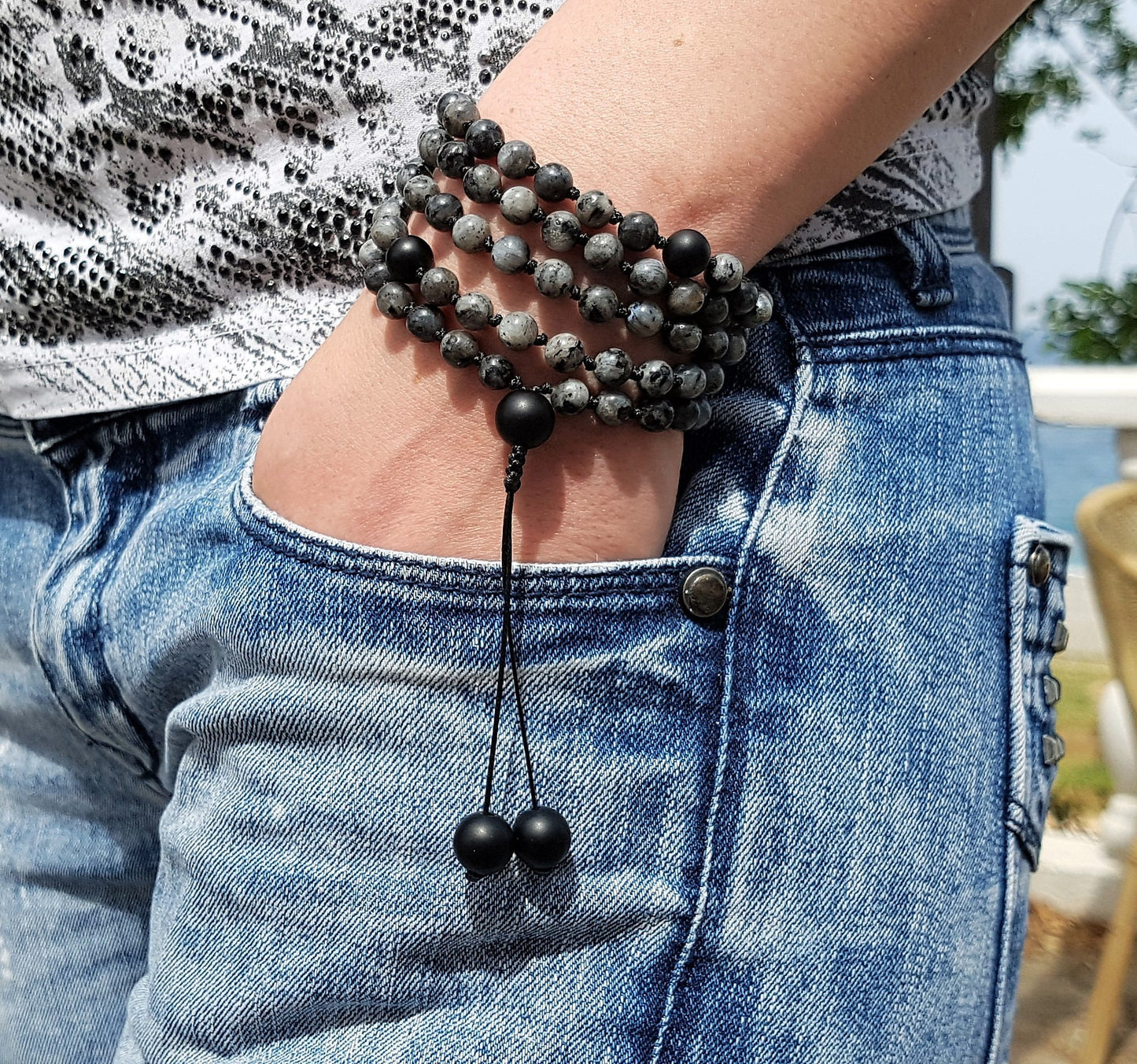 Labradorite Mala, Black Onyx Mala, 108 Mala, 108 Mala Necklace, 108 Mala Bracelet, 108 Mens Mala, 108 Mala Beads, 108 Prayer Beads, 108 Wome