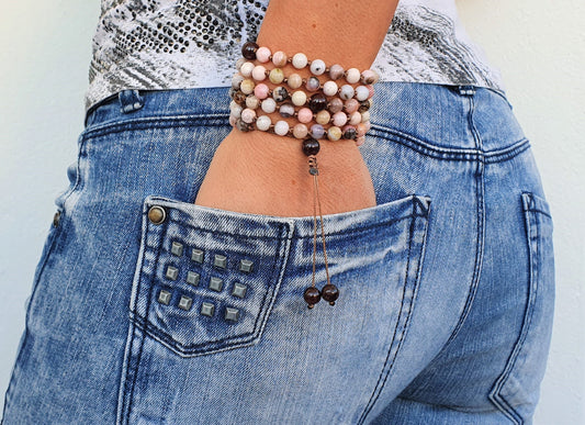 Pink Opal Mala, Garnet Mala, 108 Mala, 108 Mala Bracelet, Pink Mala Beads, 108 Mala Beads, 108 Prayer Beads, Boho Necklace, Knotted Mala