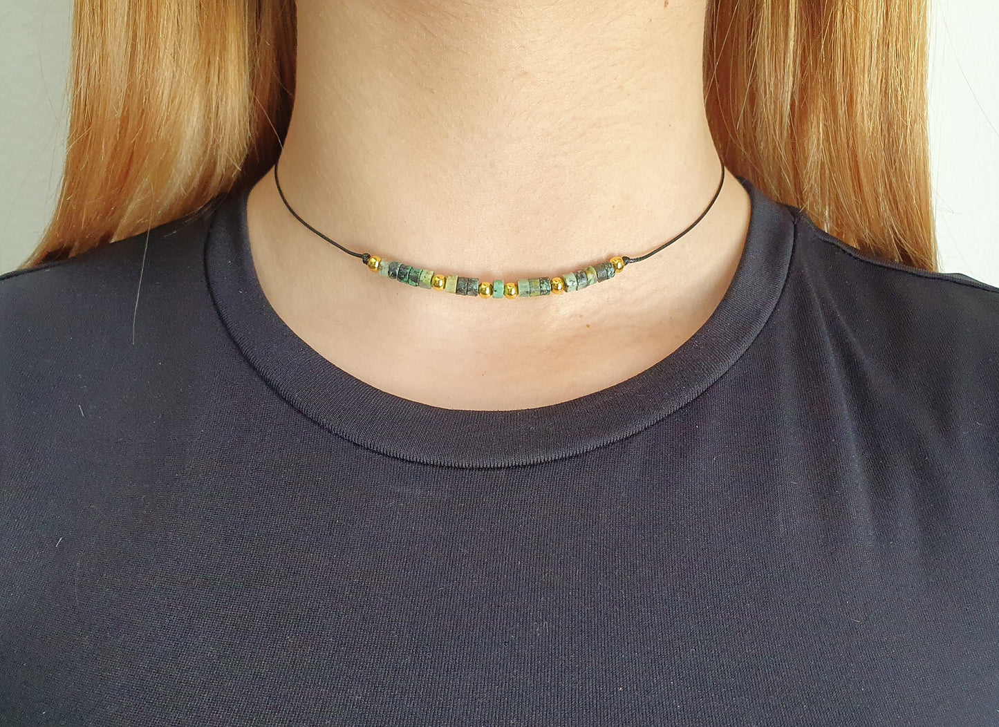 African Turquoise, Turquoise Necklace, Choker Necklace, Gold Bead Choker, Bridesmaid Necklace, Girlfriend Gift, Minimalist Choker