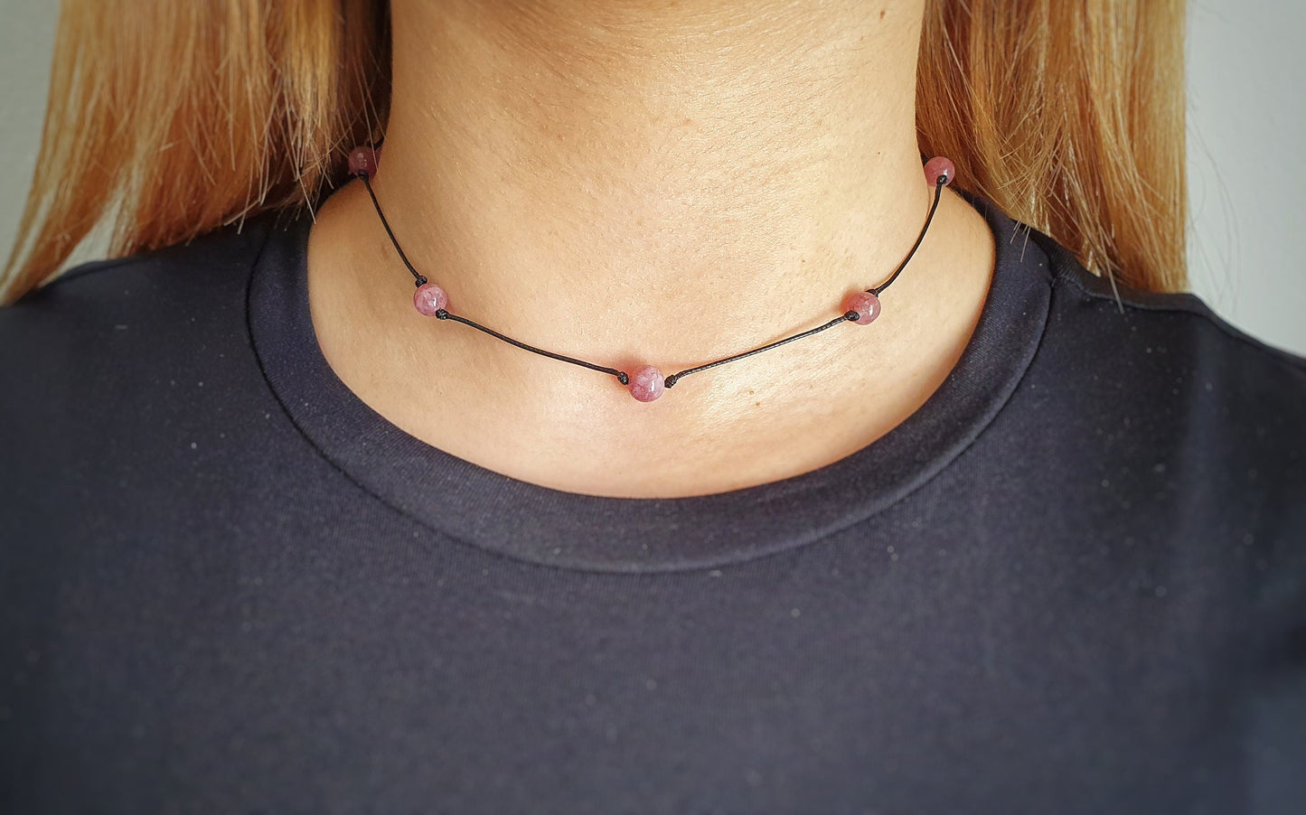 Lepidolite Necklace, Choker Necklace, Dainty Bead Choker, Bridesmaid Necklace, Girlfriend Gift, Minimalist Choker, Adjustable Necklace