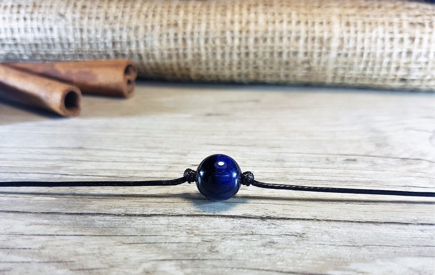 Blue Tigers Eye, Tigers Eye Choker, Gemstone Choker, Choker Necklace, Boho Choker, Bohemian Choker, Single Bead Choker, Thin Black Choker