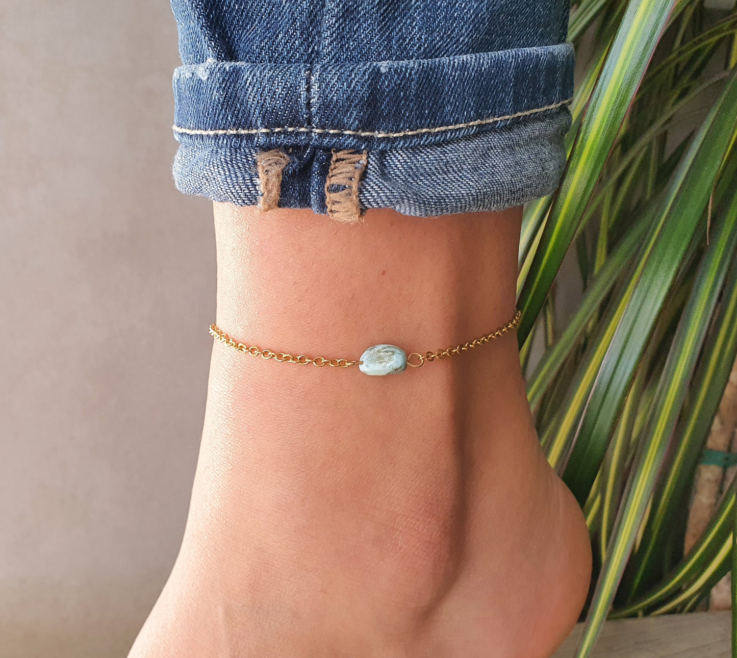 Larimar Anklet, Gold Anklet, Silver Anklet, Blue Anklet, Ankle Bracelet, Pisces Anklet, Crystal Anklet, Gemstone Anklet, Birthday Gift