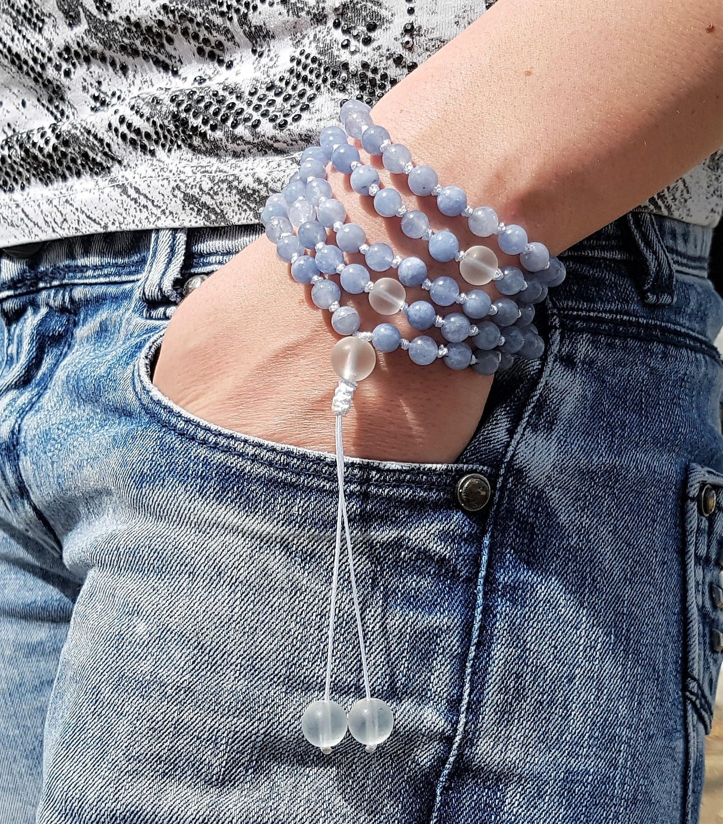 Aquamarine Mala, Mountain crystal, 108 Mala, 108 Mala Necklace, 108 Mala Bracelet, 108 Mens Mala, 108 Mala Beads, 108 Prayer Beads, 108 Wome