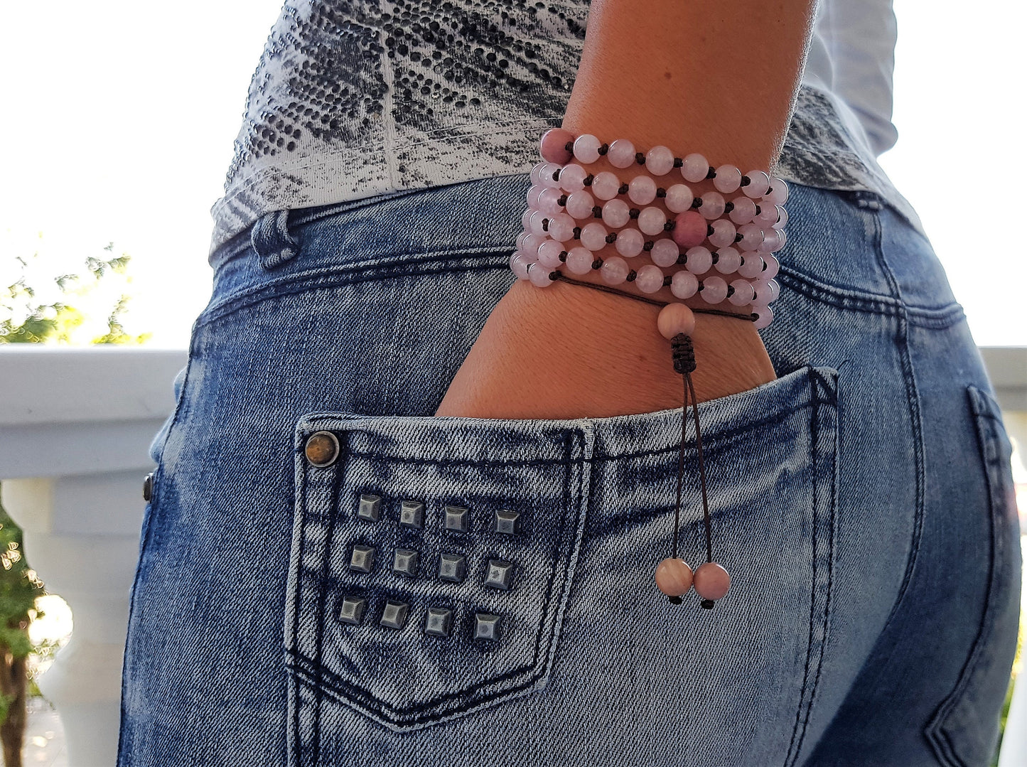 Rose Quartz Mala, Rhodonite Mala, 108 Mala, 108 Mala Bracelet, Pink Mala Beads, 108 Mala Beads, 108 Prayer Beads, Boho Necklace, Knotted Mal