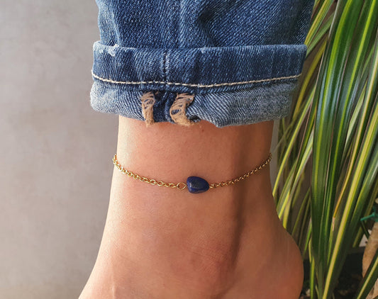 Lapis Lazuli Anklet, Gold Anklet, Silver Anklet, Blue Anklet, Ankle Bracelet, September Birthstone, Crystal Anklet, Gemstone Anklet
