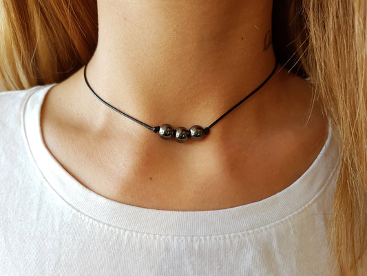 Hematite Choker, Gemstone Choker, Boho Choker, Bohemian Choker, Thin Black Choker, Black Choker, Choker Necklace, Simple Black Choker