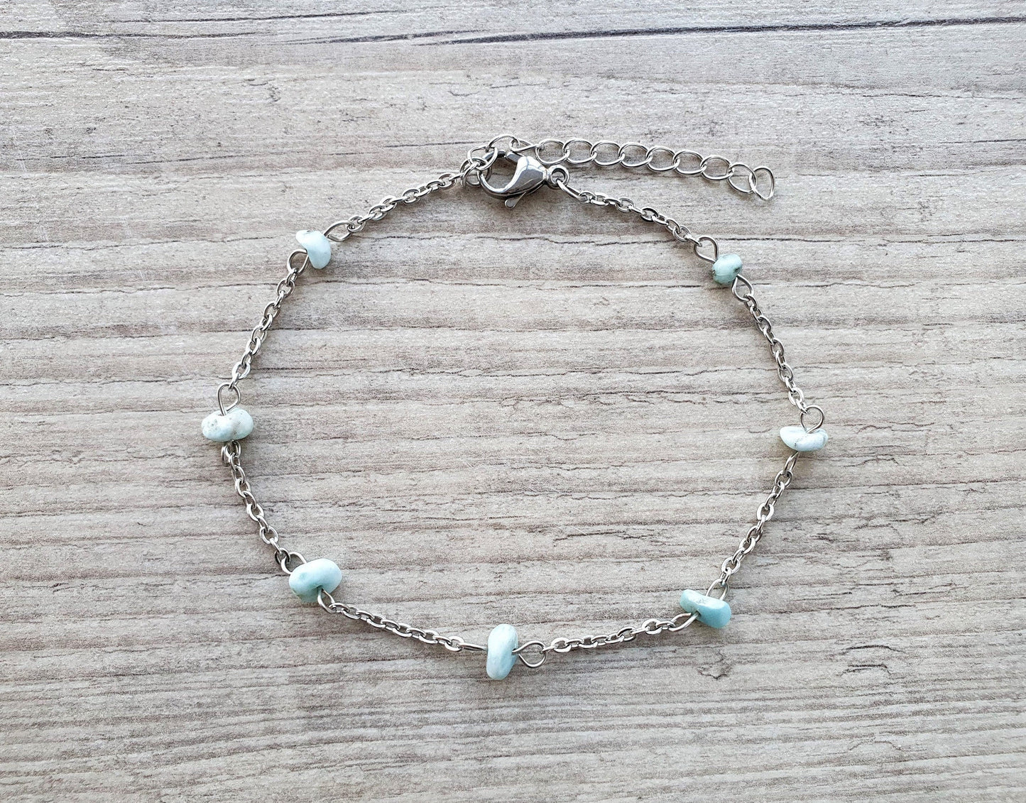 Larimar Anklet, Gold Anklet, Silver Anklet, Crystal Anklet, Gemstone Anklet, Ankle Bracelet, Boho Anklet, Beach Anklet, Summer Anklet, Chips
