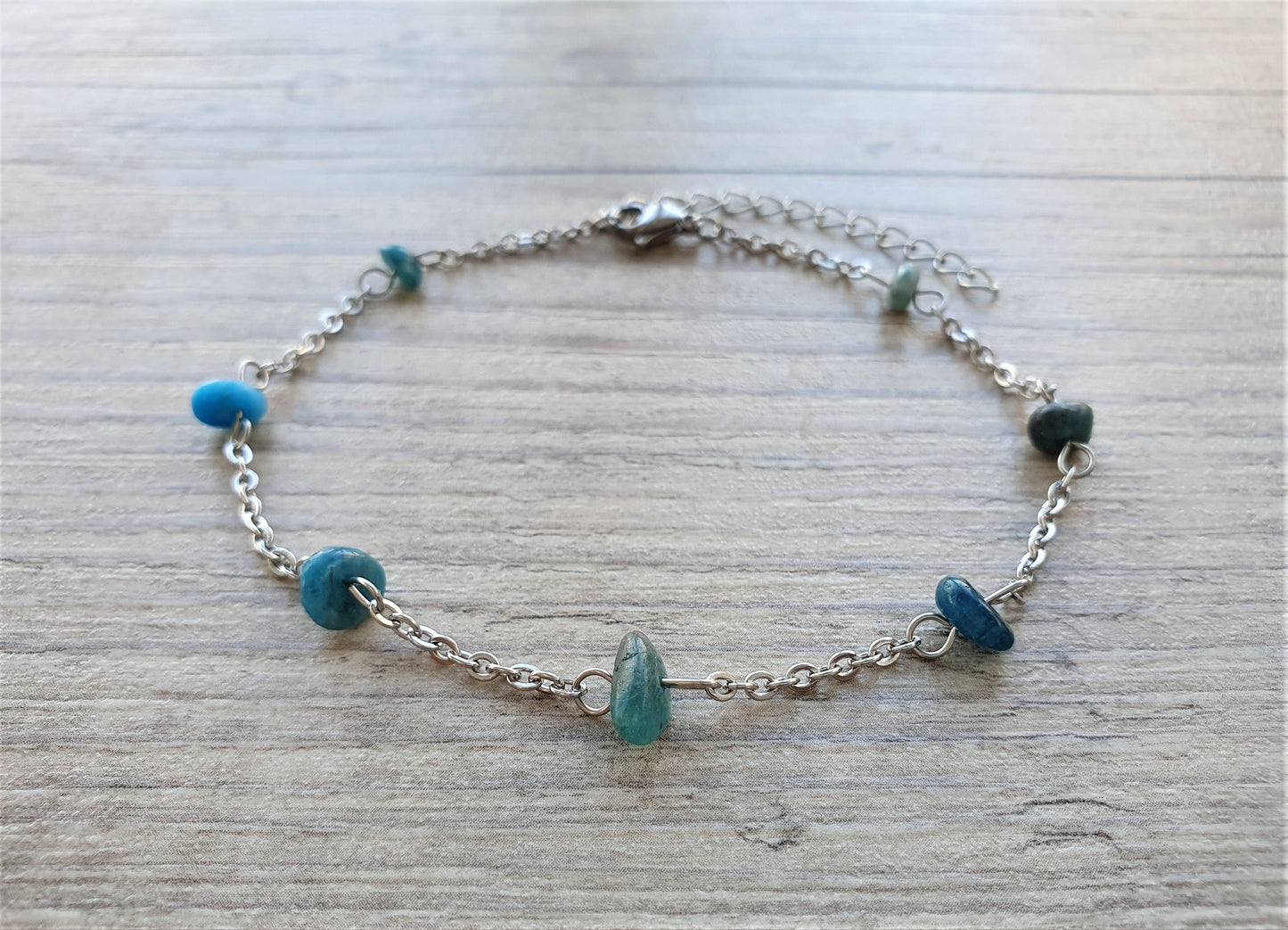 Kyanite Anklet, Gold Anklet, Silver Anklet, Crystal Anklet, Gemstone Anklet, Ankle Bracelet, Boho Anklet, Beach Anklet, Summer Anklet, Chips