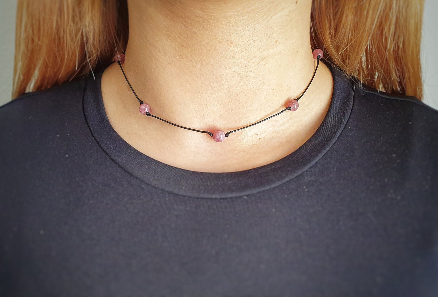 Lepidolite Necklace, Choker Necklace, Dainty Bead Choker, Bridesmaid Necklace, Girlfriend Gift, Minimalist Choker, Adjustable Necklace