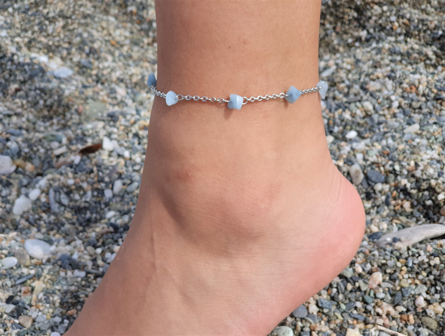 Aquamarine Anklet, Silver Anklet, Crystal Anklet, Gemstone Anklet, Ankle Bracelet, Boho Anklet, Beach Anklet, Summer Anklet, Chips Anklet