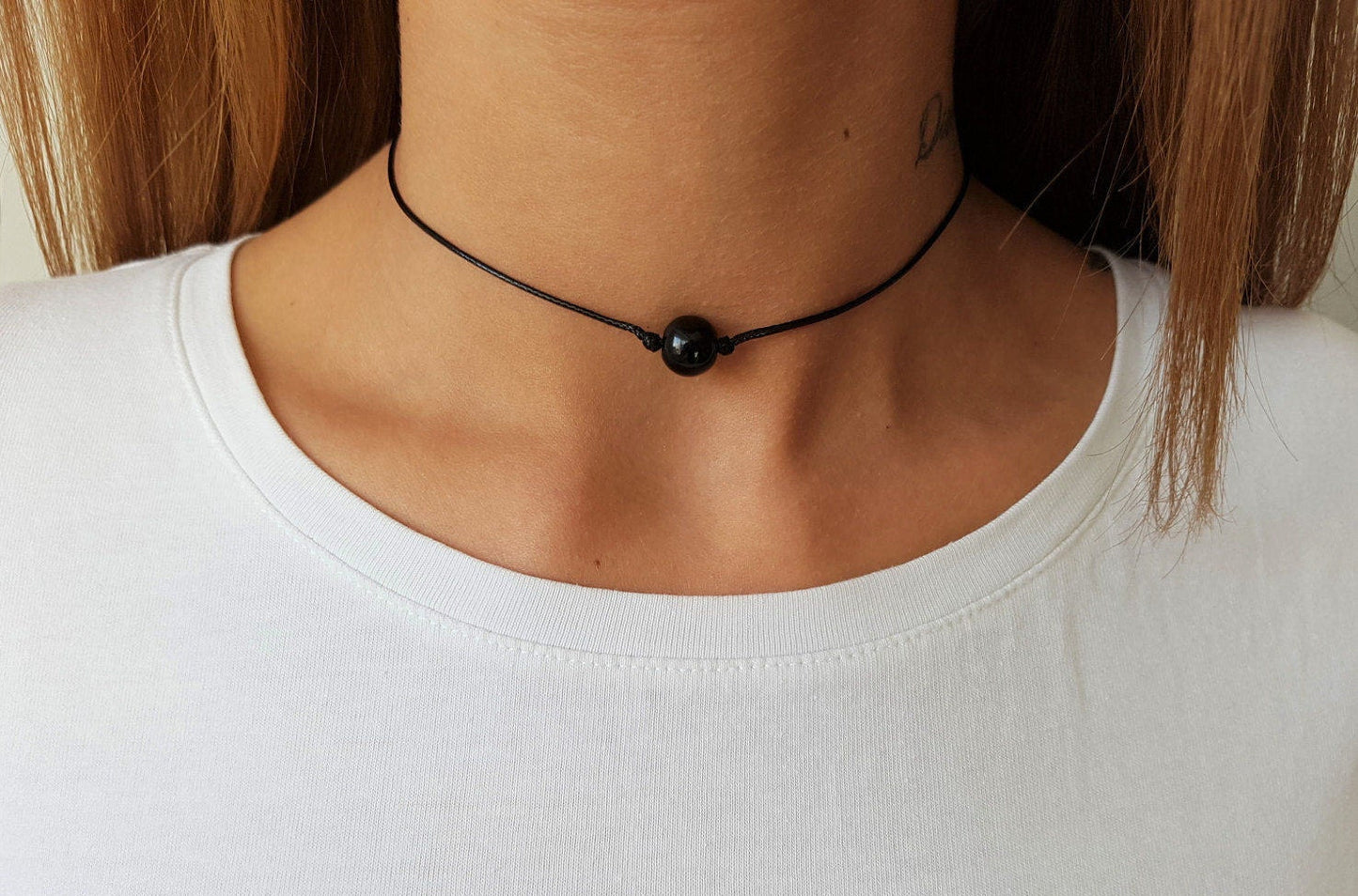 Black Obsidian, Obsidian Choker, Gemstone Choker, Choker Necklace, Boho Choker, Bohemian Choker, Single Bead Choker, Thin Black Choker