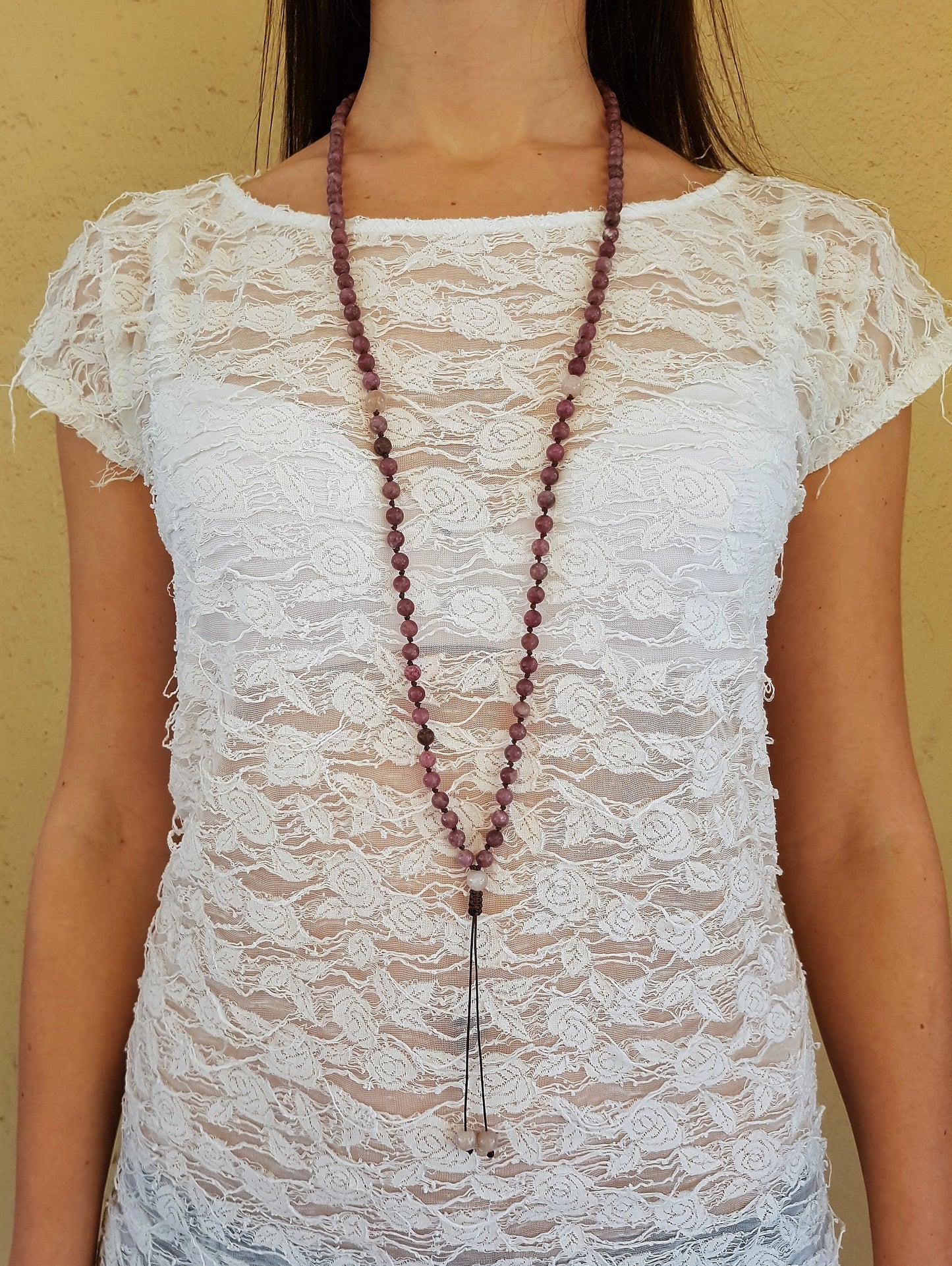 Lepidolite Mala, Moonstone Mala, 108 Mala, 108 Mala Bracelet, Pink Mala Beads, 108 Mala Beads, 108 Prayer Beads, Boho Necklace, Knotted Mala