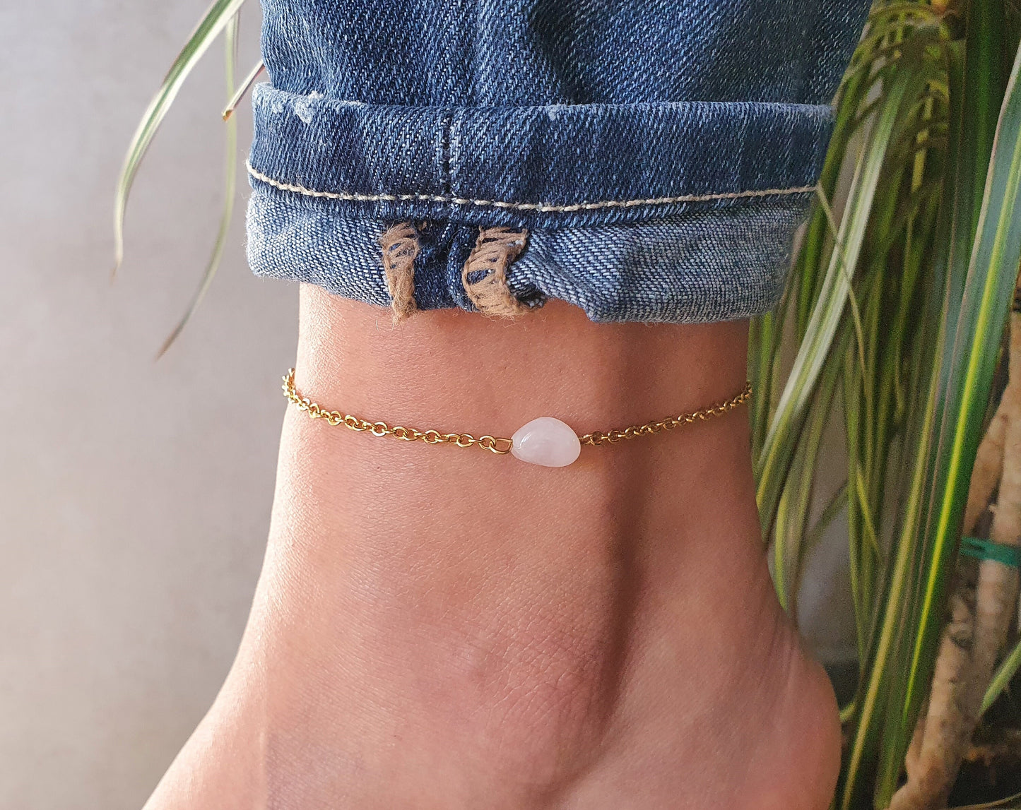 Rose Quartz Anklet, Gold Anklet, Silver Anklet, Pink Anklet, Ankle Bracelet, January Birthstone, Crystal Anklet, Gemstone Anklet, Birthday
