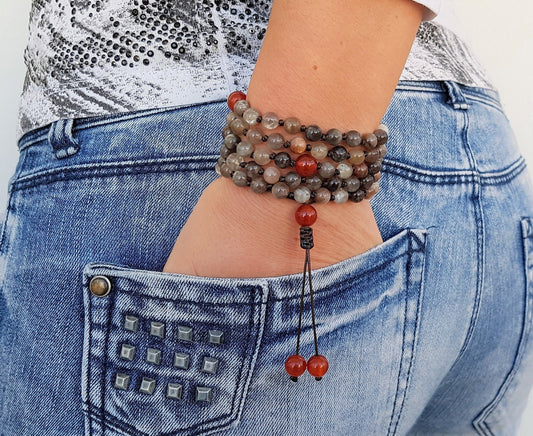 Black Moonstone, Carnelian Mala, 108 Mala, 108 Mala Necklace, 108 Mala Bracelet, 108 Men Mala, 108 Mala Beads, 108 Prayer Beads, 108 Women