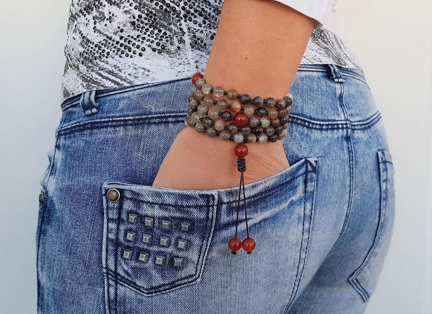 Black Moonstone, Carnelian Mala, 108 Mala, 108 Mala Necklace, 108 Mala Bracelet, 108 Men Mala, 108 Mala Beads, 108 Prayer Beads, 108 Women
