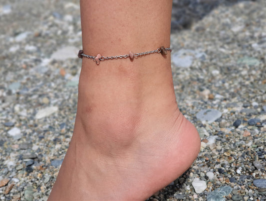 Rhodonite Anklet, Gold Anklet, Silver Anklet, Crystal Anklet, Gemstone Anklet, Ankle Bracelet, Boho Anklet, Beach Anklet, Summer Anklet