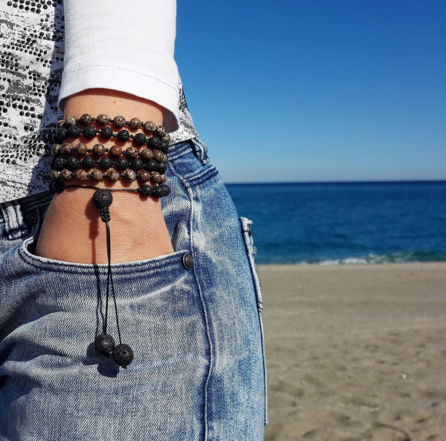 Jasper Mala, Volcanic rock Mala, 108 Mala, 108 Mala Bracelet, Mens Mala, 108 Mala Beads, 108 Prayer Beads, Boho Necklace, Knotted Mala Beads