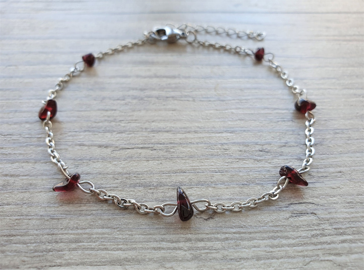 Garnet Anklet, Gold Anklet, Silver Anklet, Crystal Anklet, Gemstone Anklet, Ankle Bracelet, Boho Anklet, Beach Anklet, Summer Anklet, Chips