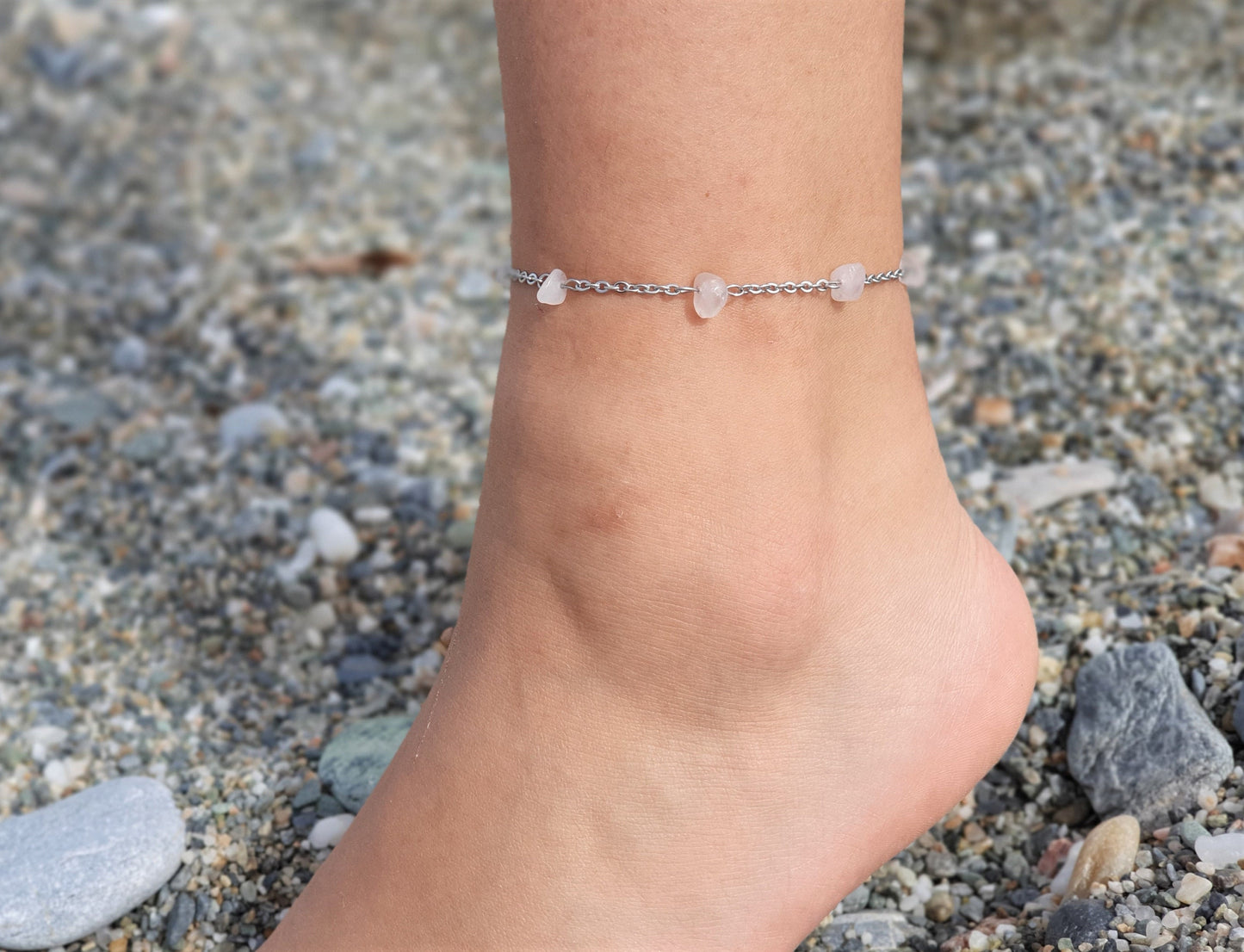 Rose Quartz Anklet, Gold Anklet, Silver Anklet, Crystal Anklet, Gemstone Anklet, Ankle Bracelet, Boho Anklet, Beach Anklet, Summer Anklet