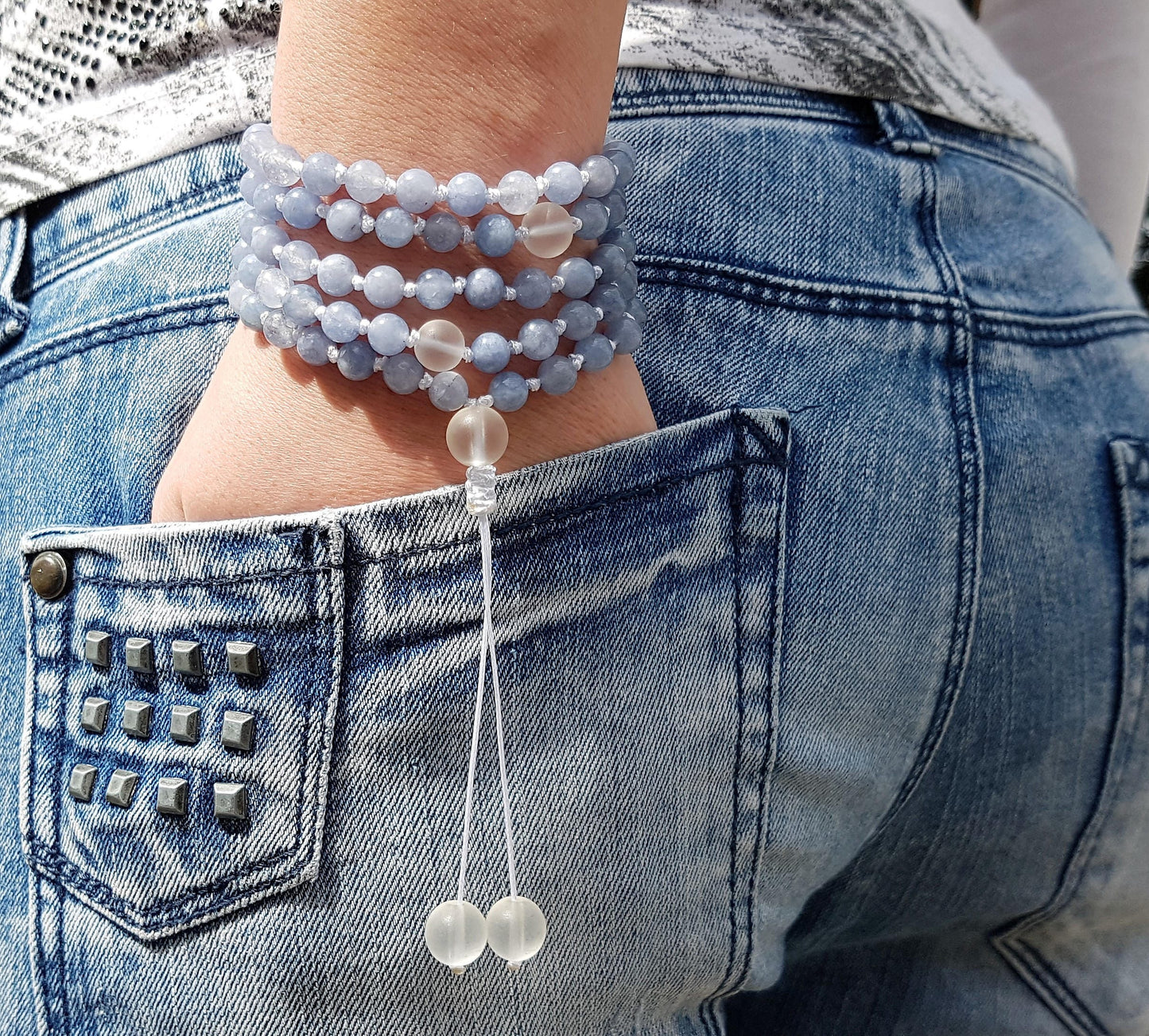 Aquamarine Mala, Mountain crystal, 108 Mala, 108 Mala Necklace, 108 Mala Bracelet, 108 Mens Mala, 108 Mala Beads, 108 Prayer Beads, 108 Wome