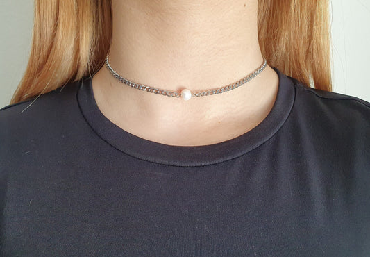 Freshwater Pearl, Pearl Choker, Pearl Necklace, White Pearl Choker, Silver Necklace, Single Pearl Choker, Single Pearl, One Pearl Necklace