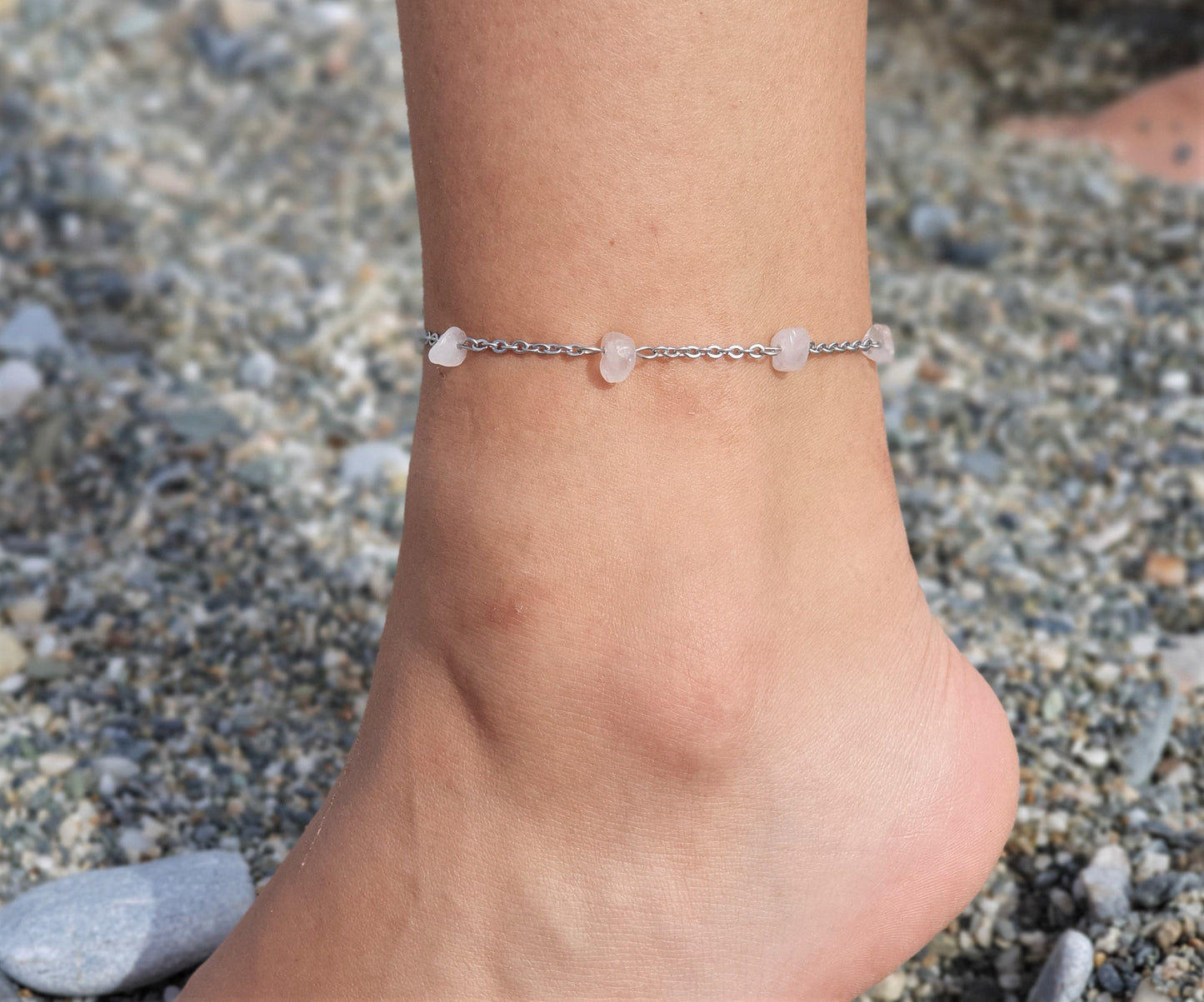 Rose Quartz Anklet, Gold Anklet, Silver Anklet, Crystal Anklet, Gemstone Anklet, Ankle Bracelet, Boho Anklet, Beach Anklet, Summer Anklet