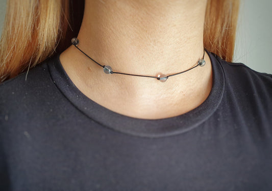 Blue Topaz Necklace, Choker Necklace, Dainty Bead Choker, Bridesmaid Necklace, Girlfriend Gift, Minimalist Choker, Birthstone Necklace