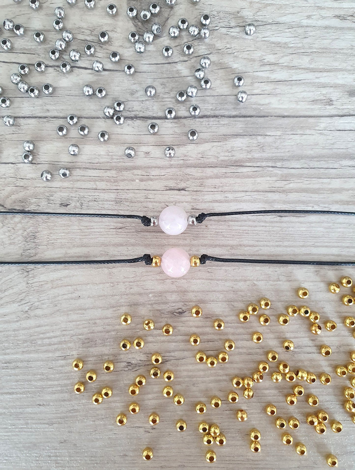 Rose Quartz, Quartz Choker, Quartz Necklace, Gold Plated Beads, Steel Beads, Gemstone Choker, Gemstone Necklace, Cord Necklace, Minimalistic