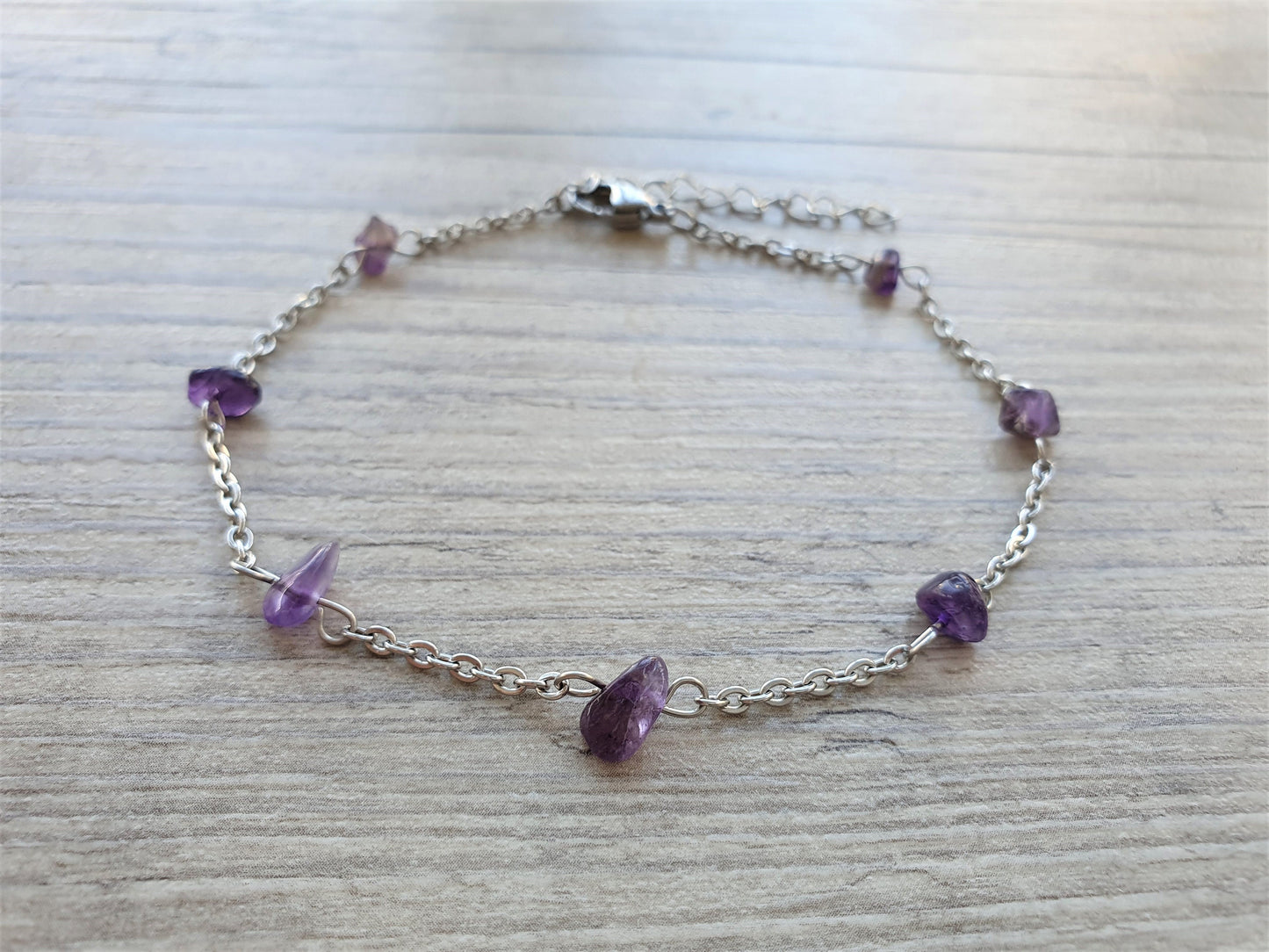 Amethyst Anklet, Gold Anklet, Silver Anklet, Crystal Anklet, Gemstone Anklet, Ankle Bracelet, Boho Anklet, Beach Anklet, Summer Anklet, Chip
