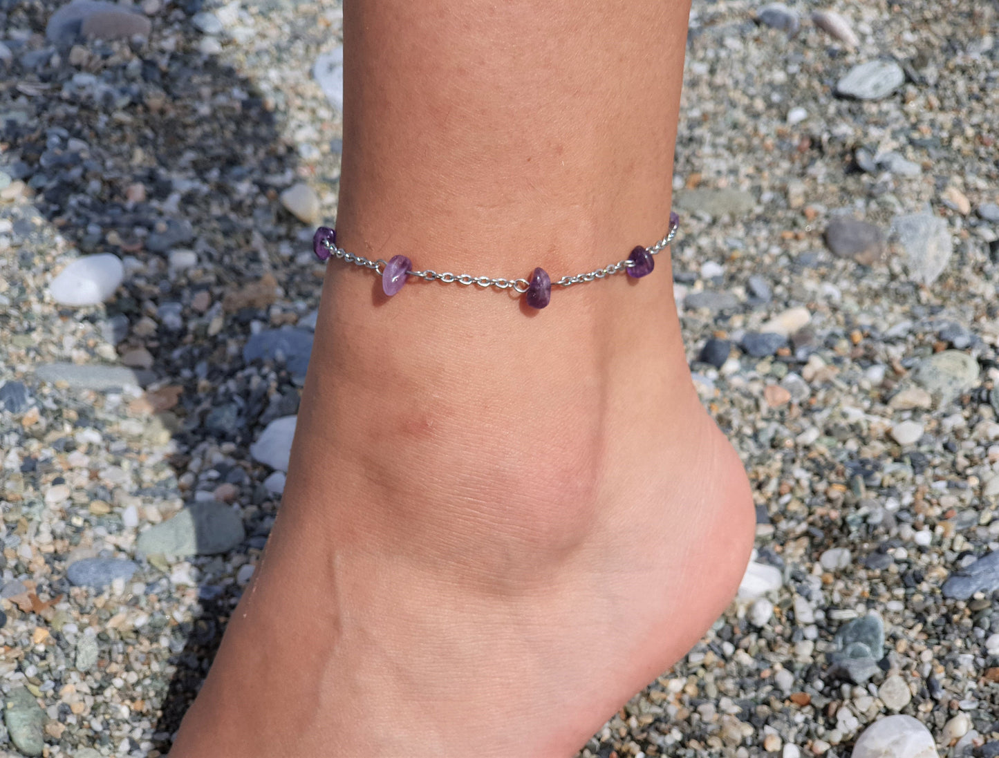 Amethyst Anklet, Gold Anklet, Silver Anklet, Crystal Anklet, Gemstone Anklet, Ankle Bracelet, Boho Anklet, Beach Anklet, Summer Anklet, Chip