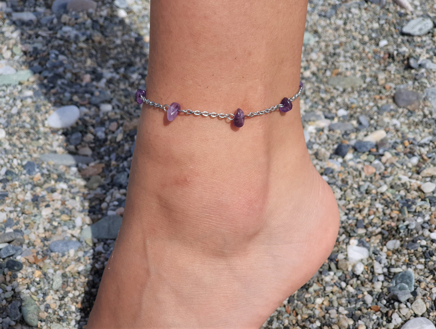 Amethyst Anklet, Gold Anklet, Silver Anklet, Crystal Anklet, Gemstone Anklet, Ankle Bracelet, Boho Anklet, Beach Anklet, Summer Anklet, Chip