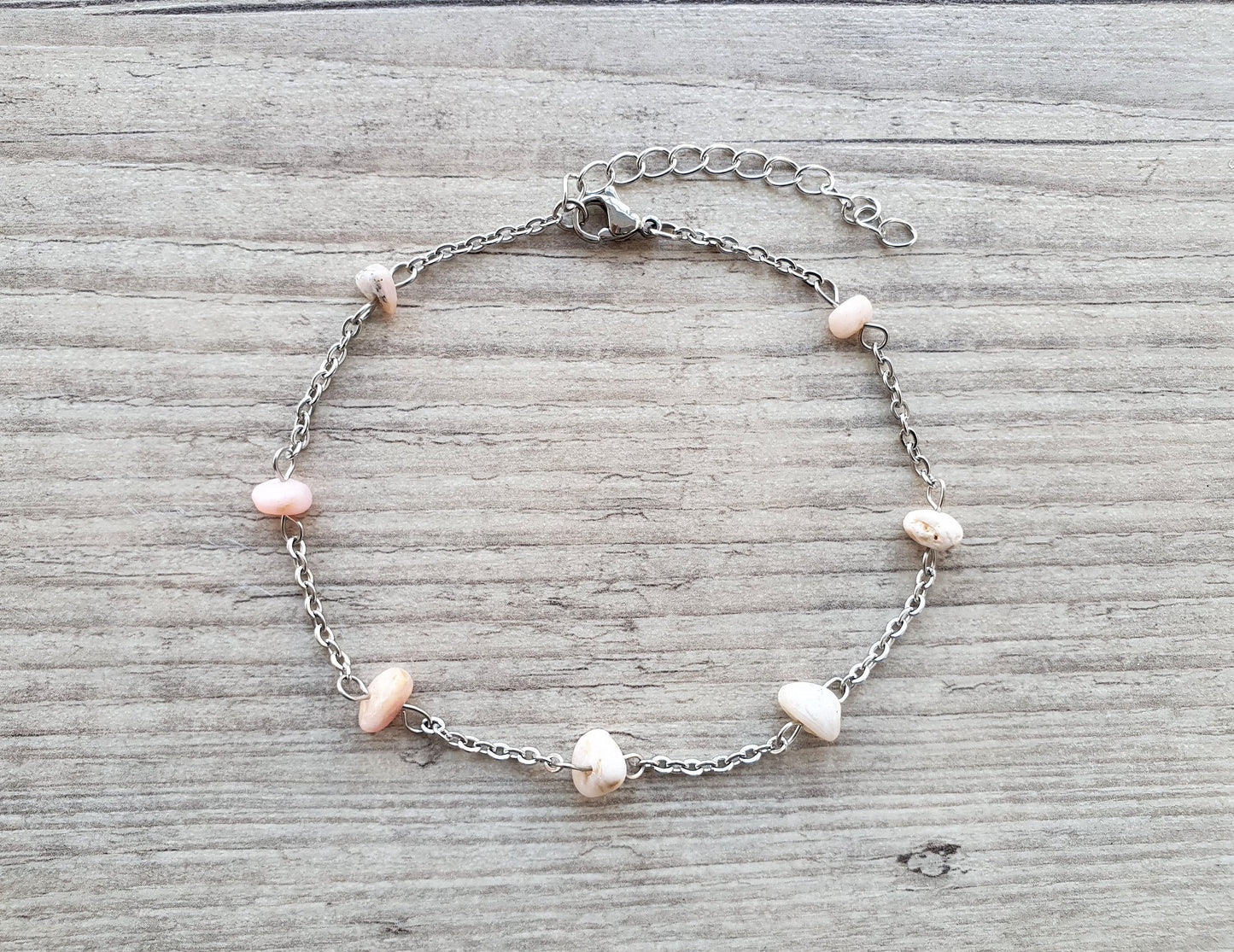 Pink Opal Anklet, Gold Anklet, Silver Anklet, Crystal Anklet, Gemstone Anklet, Ankle Bracelet, Boho Anklet, Beach Anklet, Summer Anklet