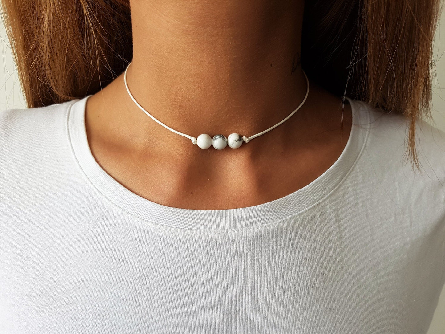 White Howlite, Howlite Choker, Gemstone Choker, Boho Choker, Bohemian Choker, Thin White Choker, Howlite Bead Choker, Cute Choker, White
