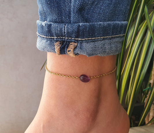 Amethyst Anklet, Gold Anklet, Silver Anklet, Purple Anklet, Ankle Bracelet, February Birthstone, Crystal Anklet, Gemstone Anklet, Birthday