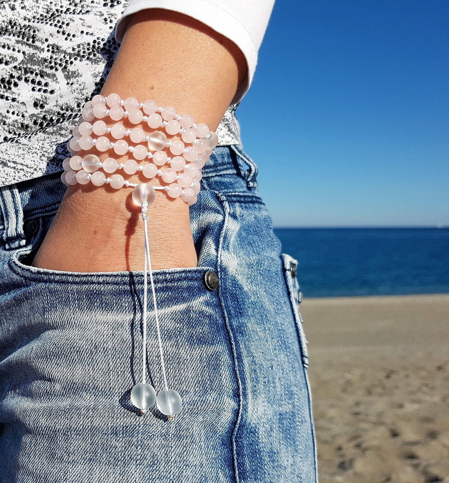 Rose Quartz Mala, Mountain crystal, 108 Mala, 108 Mala Bracelet, Red Mala Beads, 108 Mala Beads, 108 Prayer Beads, Boho Necklace, Knotted