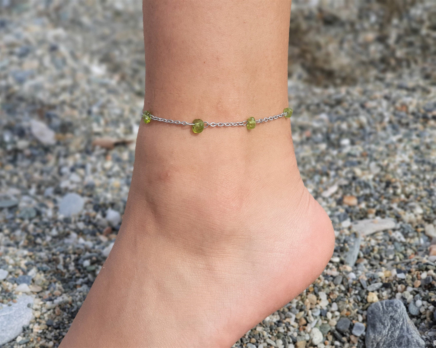 Peridot Anklet, Gold Anklet, Silver Anklet, Crystal Anklet, Gemstone Anklet, Ankle Bracelet, Boho Anklet, Beach Anklet, Summer Anklet, Chips