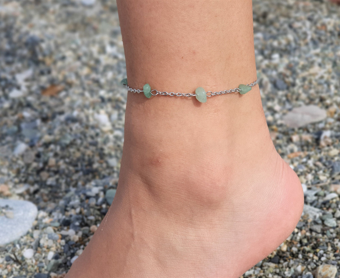 Aventurine Anklet, Gold Anklet, Silver Anklet, Crystal Anklet, Gemstone Anklet, Ankle Bracelet, Boho Anklet, Beach Anklet, Summer Anklet