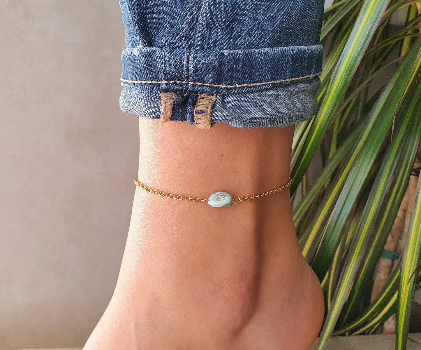 Larimar Anklet, Gold Anklet, Silver Anklet, Blue Anklet, Ankle Bracelet, Pisces Anklet, Crystal Anklet, Gemstone Anklet, Birthday Gift